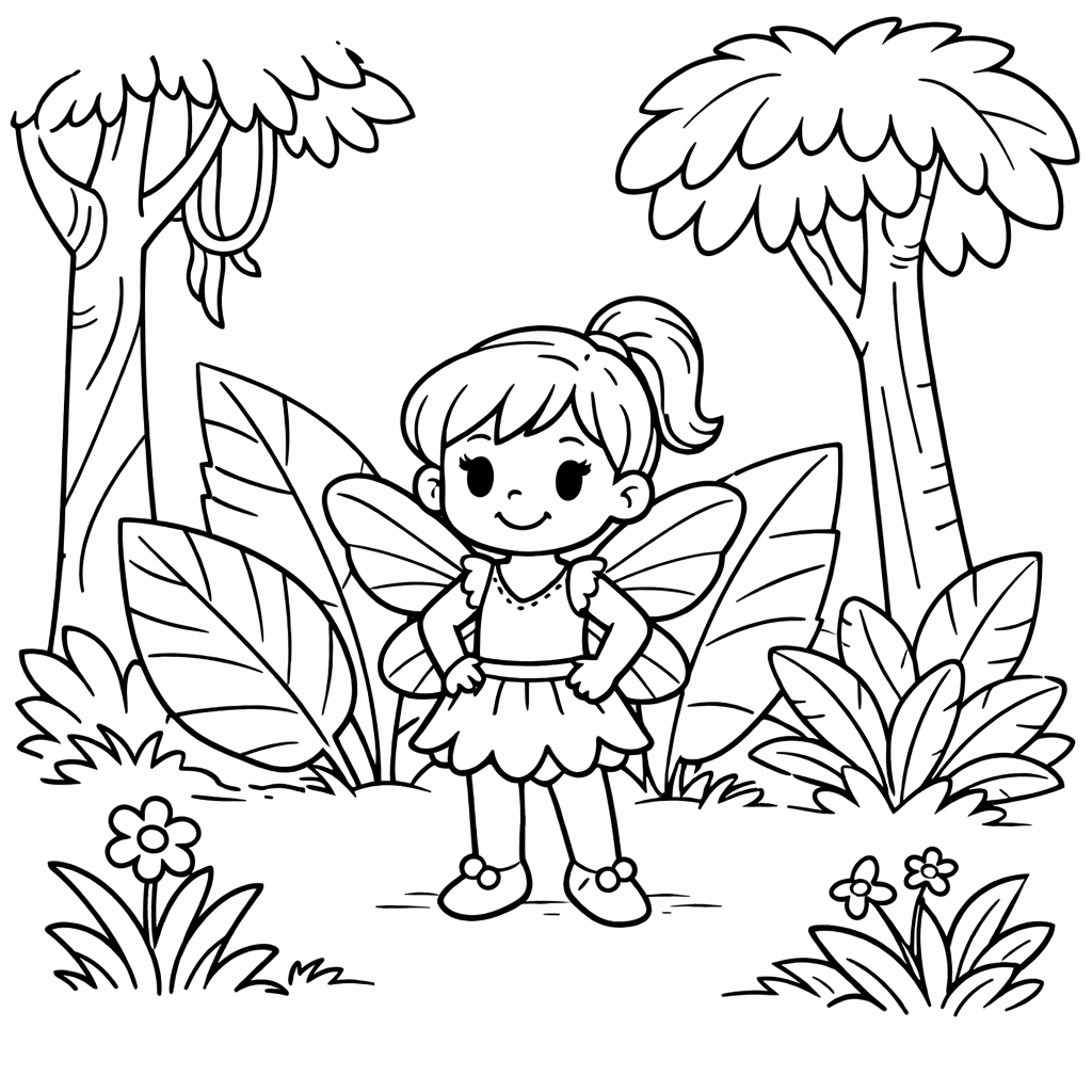 A fairy with a ponytail exploring the jungle