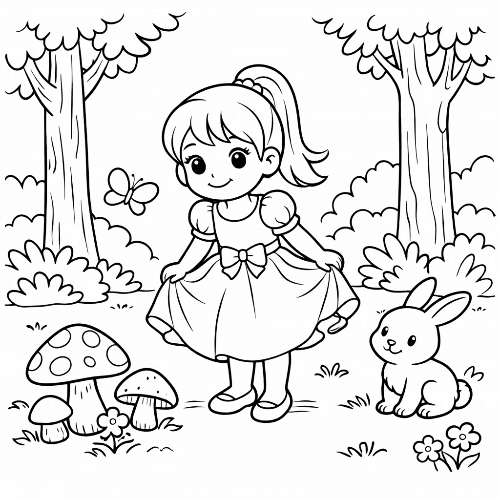 A princess with a ponytail in an enchanted forest