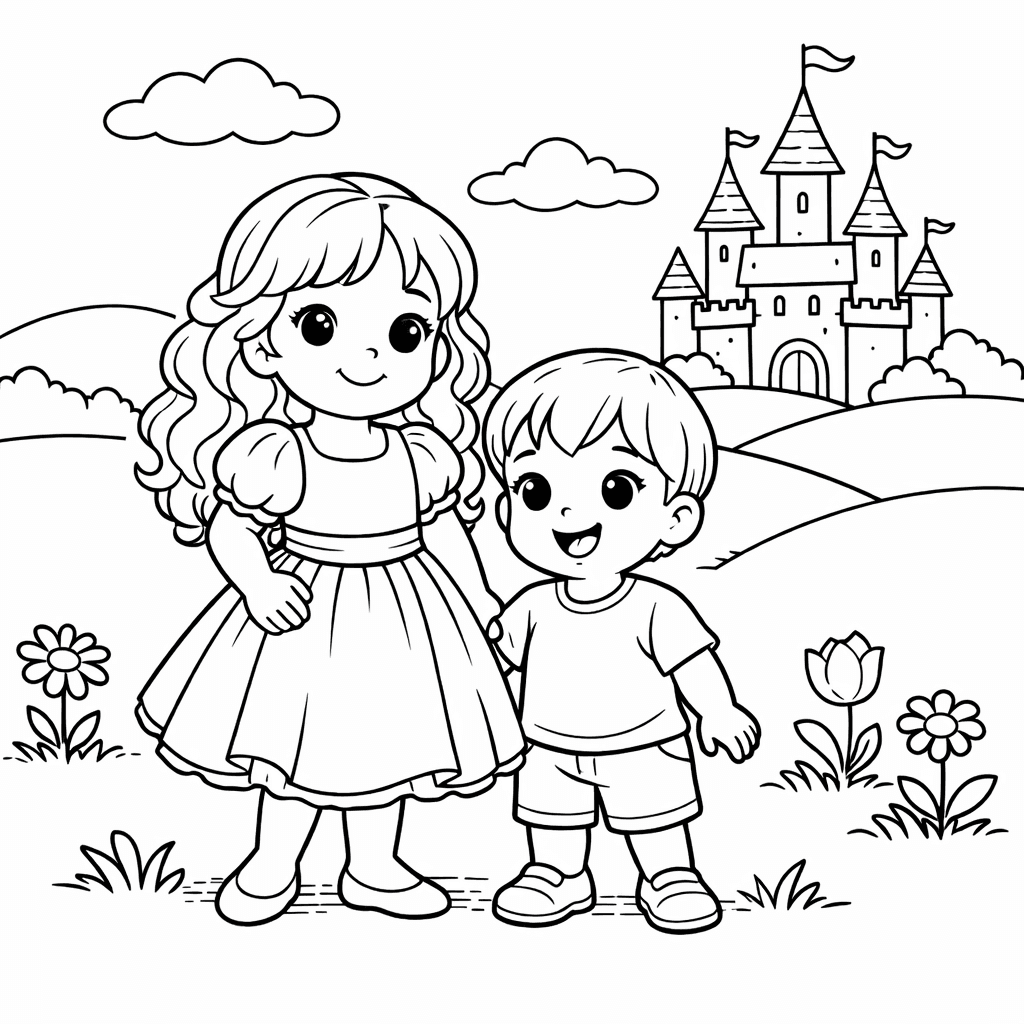 Siblings exploring a fairytale world