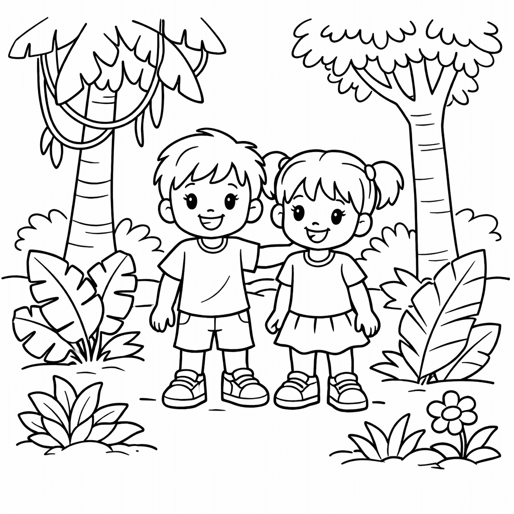 Siblings exploring the jungle