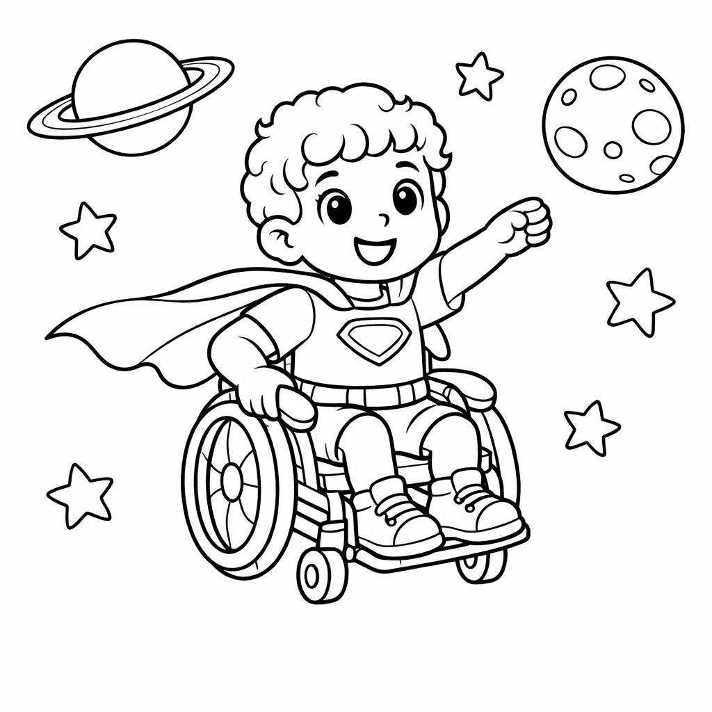 A young boy in a wheelchair exploring space