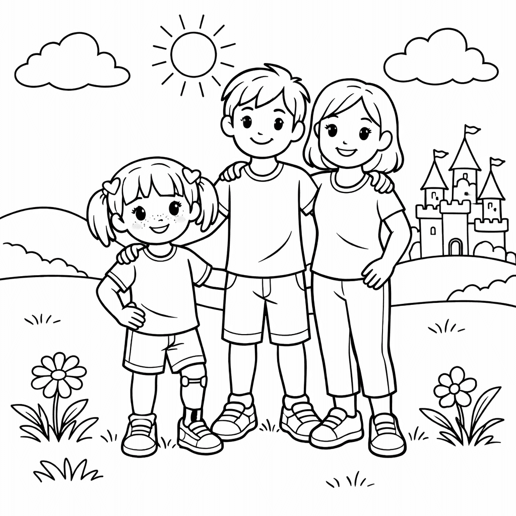 A young girl with a prosthetic leg exploring a fairytale world with mum and dad